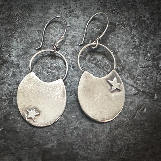 Celestial Crescent Disc Earrings | Sterling Silver + Hand-Pierced Stars | Ride the Wind Collection