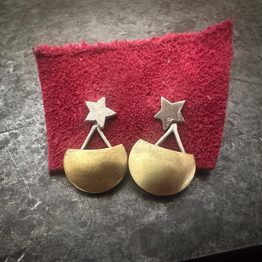 Brass Moon Earring Jackets + Sterling Silver Star Studs | Versatile Back-of-Ear Celestial Set